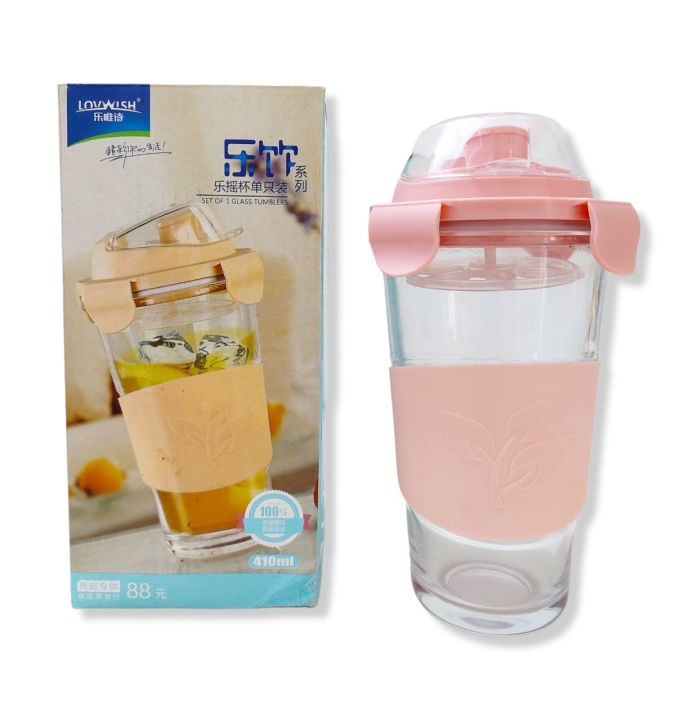Lovwish Glass Tumbler Glass 410ml Water Bottle Coffee Mugs Shaker Cup