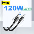 IVON 120W Super Fast Charging Type-C Bold Data Cable - 6A Ultra High Speed USB-C Charger Cord - 1M Durable Thickened Wire - For Xiaomi, Huawei, Samsung, OPPO, VIVO. 