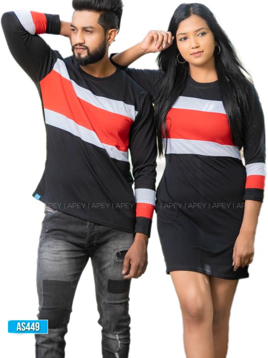 Black Color Long Sleeves Couple T shirt Dress As449 Daraz.lk