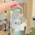 1000 ML Summer Cute Chubby Water Bottles For Girls Kids School Milk Bubble Tea Double Drink Plastic Bottle With Straw Strap Cups. 