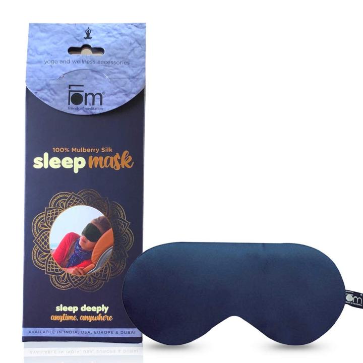 FOM (Friends of Meditation) 100% Mulberry Silk Eye Mask, Super Smooth Sleep Mask and Blind Fold (Navy Blue)