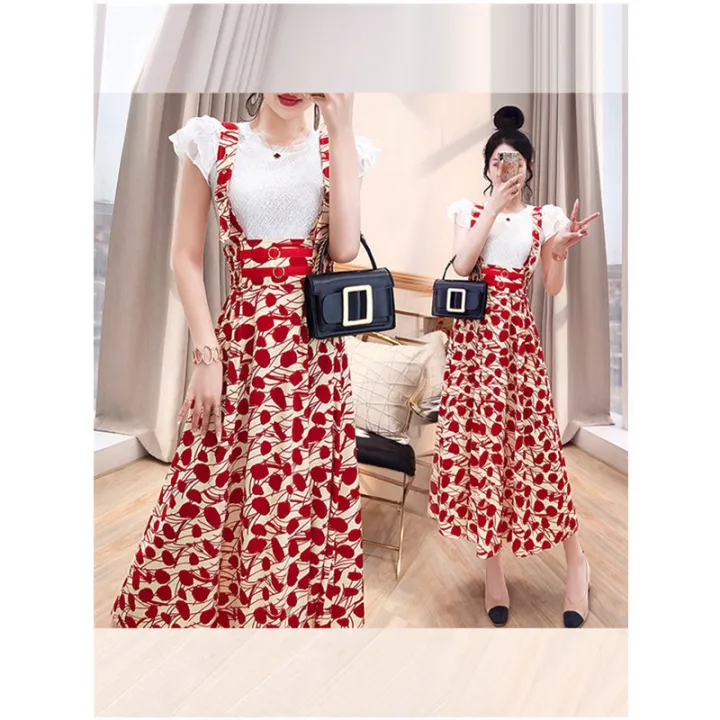 Single%20/%20Set%20Fashion%20Sweet%20Suit%20Women's%20Summer%20New%20Mid-Length%20Suspender%20Dress%20+%20Slim-Fit%20Lace%20Top%20Two-Piece%20Set%20-%20Image%202