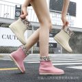 Rain Boots Women's Fashionable Outer Wear Fleece-Lined Waterproof Mid-Calf Rain Boots Non-Slip Wear-Resistant Cotton-Padded Detachable Silicon Shoes. 