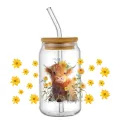 16OZ Highland Cow Design UV DTF Cup Wraps Transfer Sticker For Glass Libbey Can Bottle Selfadhesive Washable DIY Custom. 