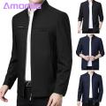 Men Coat Stylish Men's Slim Fit Jacket with Stand Collar Perfect for Business Casual Wear Zipper Closure Multiple Pockets Trendy Mid-aged Outwear Men Cold Weather Coat. 