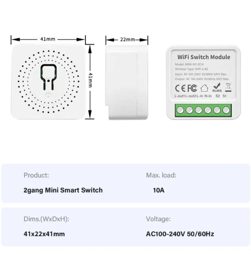 Slimme Wifi Lichtschakelaar - 86x86x36mm - Tot 1000W - Wit