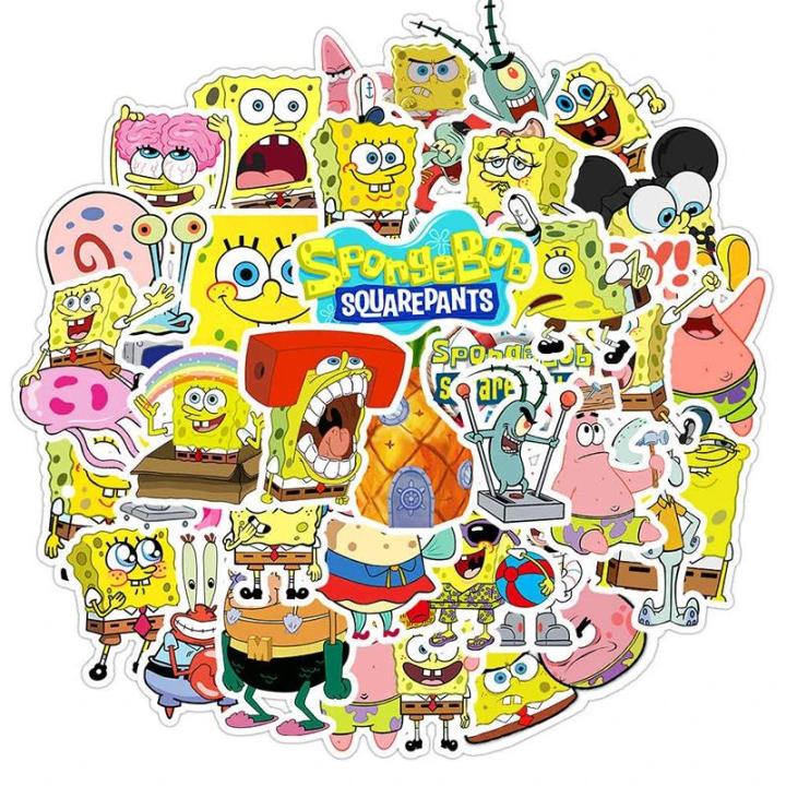 50pcs SpongeBob Stickers Cartoon Kawaii Laptop Phone Guitar Skateboard Decoration Book Graffiti Sticker Anime Kids Gift Toy