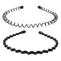 Two (2) Hair Bands for Men and Women (Two Designs), Metal Head Bands Wavy Hair Band, Spring Hair Hoop Black. 