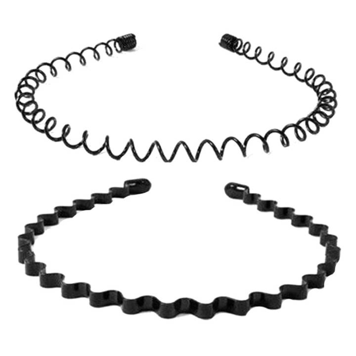 Two (2) Hair Bands for Men and Women (Two Designs), Metal Head Bands Wavy Hair Band, Spring Hair Hoop Black