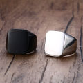 Titanium Hip Hop Stainless Steel Square Wide Ring for Men, Silver and Black, Sizes 8-11. 