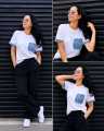 Denim Patchwork Pocket Denim Fabric Short Sleeve Round Neck Casual Top for Summer Spring Women's Clothing. 