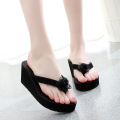 Korean Style Floral Flip Flops Women's High Heel Summer Slippers Leisure Flip-Flops Student Non-Slip Foam Thick Wedge Beach Shoes. 
