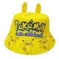 MengshanHigh Quality Pokemon cartoon character Pikachu sports children's fisherman hat cute print pot small elves ears shading hat party gift toys. 