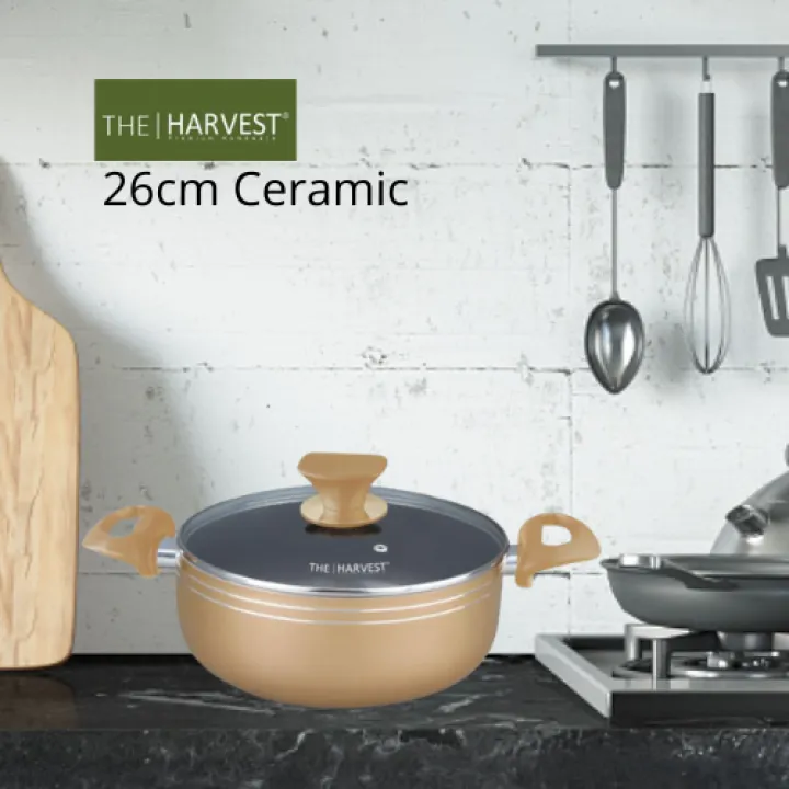 THE HARVEST 26 CM Eco-Friendly Ceramic Non-Stick Casserole Pan with Induction Bottom & Free Bamboo Spatula