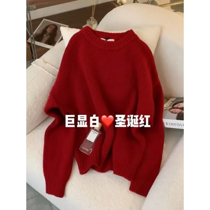 ZHIBAOBI%20Retro%20High-Grade%20Christmas%20Red%20Pullover%20Women's%20Autumn%20and%20Winter%20Lazy%20New%20Year%20Sweater%20-%20Image%205