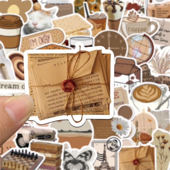 10/30/60PCS%20Vintage%20Brown%20Sticker%20Aesthetic%20PVC%20Laptop%20Sketchbook%20Children's%20Stationery%20Decoraction%20Scrapbooking%20School%20Supplies%20-%20Image%202