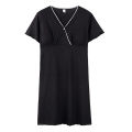 Yfashion Women's Nightgown Plus Sized Short Sleeve V-Neck Nightshirts Solid Color Loose Pajamas Dress With Pad Casual Sleepwear. 