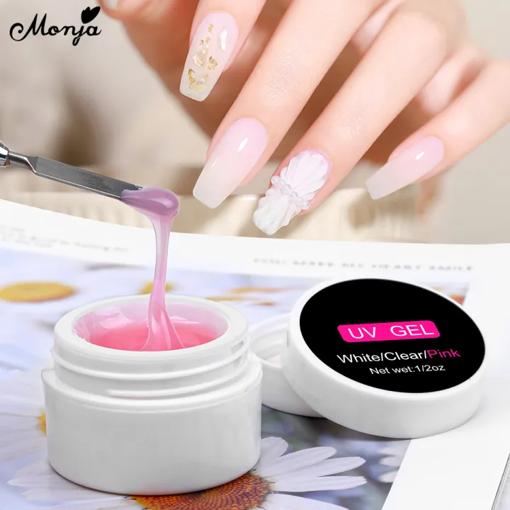 Monja 15Ml නියපොතු දීර්ඝ කිරීම් තුඩු, රෝස සුදු, ඉක්මන් ගොඩනැගීම, නියපොතු කලාව, UV Led ජෙල් නියපොතු Form තුඩු පොලිෂ් DIY මැනිකියුර් මෙවලම