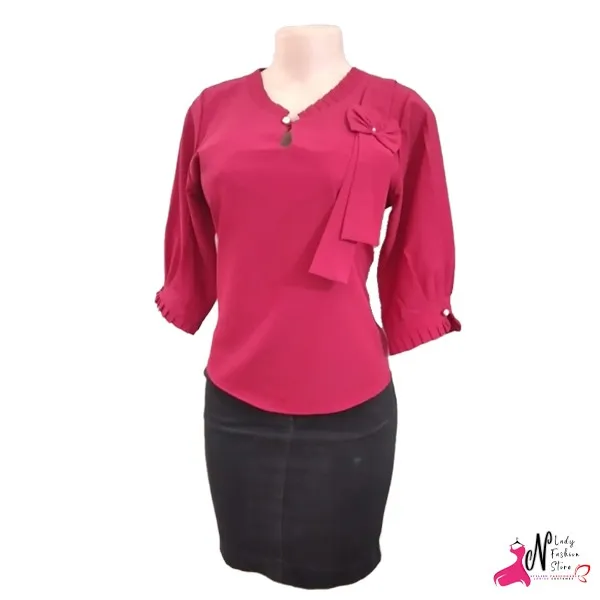 Round%20Neck%20Top%20With%20Long%20Sleeves%20Fashionable%20Office%20Wear%20Blouse%20-%20Image%202