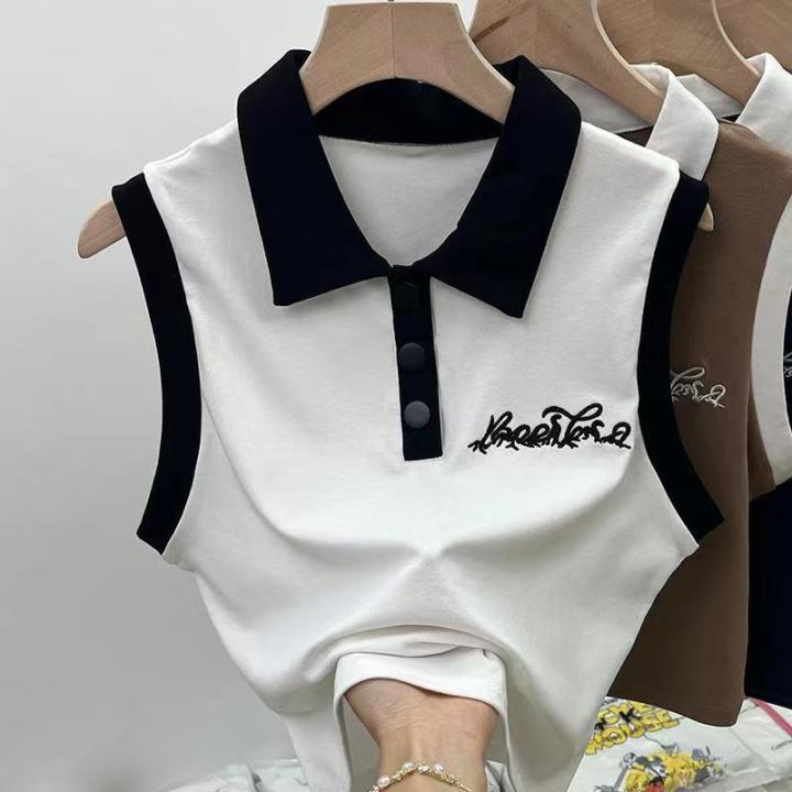 RetropoloCollar%20Sleeveless%20Vest%20Women's%20Summer%20Outer%20Wear%20Stitching%20Pure%20Desire%20Chic%20Hot%20Girl%20American%20Top%20-%20Image%203