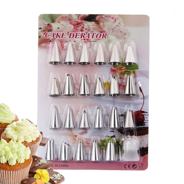 Cake Icing Nozzles Set 23 Pcs Nozzles with coupler - Silver