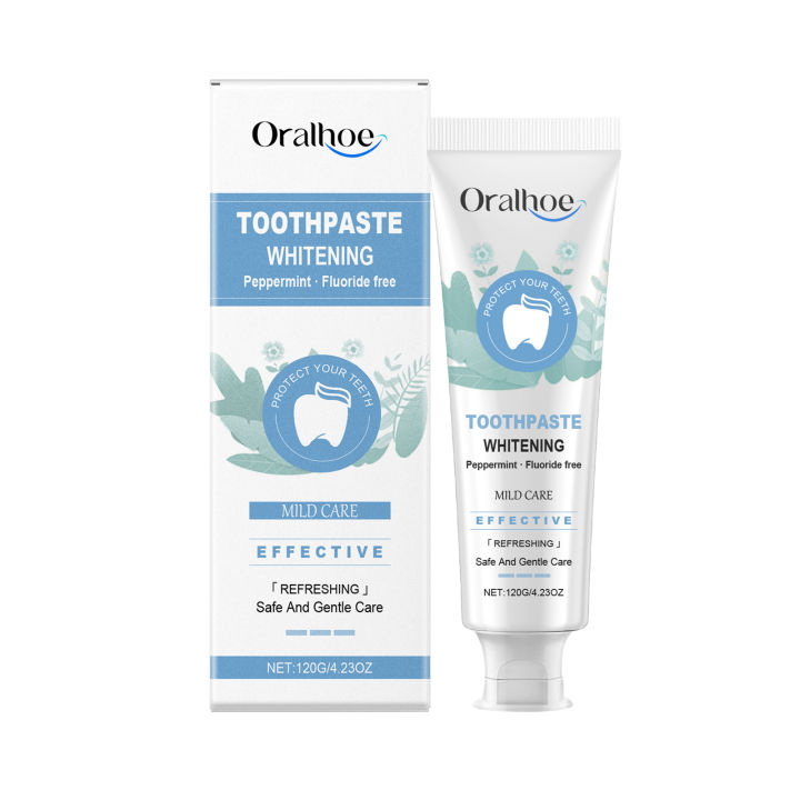 Oralhoe Mint Toothpaste gently cleans teeth, removes stains, brightens yellow teeth, and provides daily oral care