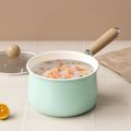 Cookware Non-stick Ceramic Glaze Milk Pot Wood Handle Mini Saucepan with Lid Soup Pan. 