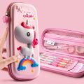 【HOT】 3D Unicorn EVA Cute Pencil Box School Student Stationery Box Children Pencil Storage Box Three Layer Large Capacity Pencil Case. 