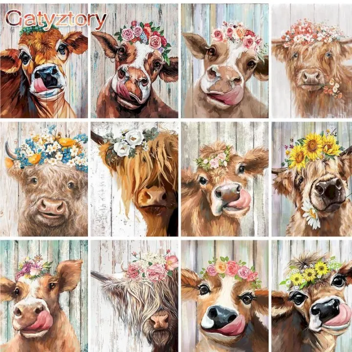 GATYZTORY DIY Paint By Number Flower Cow Oil Picture Colouring Zero Basis HandPainted Painting By Number For s On Canvas