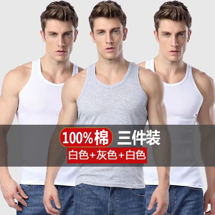 1/3%20Pieces%20100%25%20Cotton%20Vest%20Men's%20Summer%20Youth%20Slim%20Stretch%20Men's%20Sports%20Sling%20Sleeveless%20New%20Undershirt%20-%20Image%203