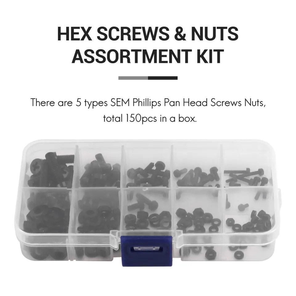 thumbnail image 2 of 150Pcs Assorted Nylon Phillips Screws And Bolts – M2, M2.5, M3, M4, M5 – With Nuts And Spacers 2 of 3