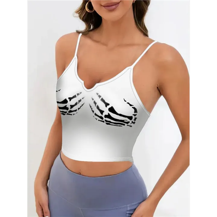 Women'S%20Sleeveless%20Camisole%20Top%20Halloween%20Skull%20Hand%20Print%20Short%20Camisole%20Top%20-%20Image%205