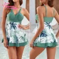 Muses Mall High Waist Swimsuit Floral Print Sleeveless Swim Dress Set High Waist Beachwear for Vacation Water Sports Hot Spring Bathing Suit. 