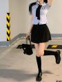 Style British Uniform Women's Short Skirt Korean School Uniform Two-Piece Set 2024 Summer Clothing JK College Thai Shirt New Style. 