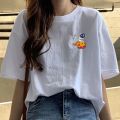 100%Cotton Short SleeveTWomen's T-shirt2023Summer New Korean Style Loose Print Bottoming Shirt All-Match White Top. 