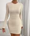 Nessie Black Long Sleeve White Bodycon Short Dress. 