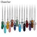 Hexagonal Column Crystal Pendant Natural Stone Necklaces Gold Color Leather Chain Necklace For Women Men Fashion Jewelry. 