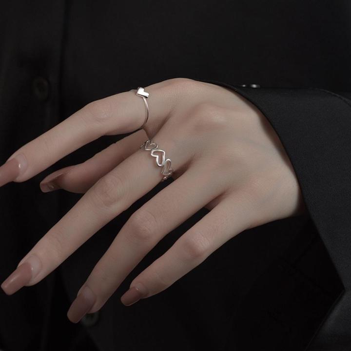 Cute Hollow Heart Open Rings For Women Geometric Silver Color Personality Rings Set Korean Style Elegant Simple Ring Jewelry
