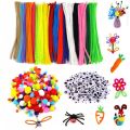 Plush Stems Balls DIY Art Craft Plush Stick Pompoms Rainbow Colors Shilly-Stick Educational. 