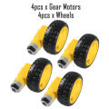 4pcs Gear Motors and Wheels for 4WD Arduino Smart Robotic Car TT Gear Motor 65mm x 28mm Yellow Plastic Rubber Tire Wheel. 