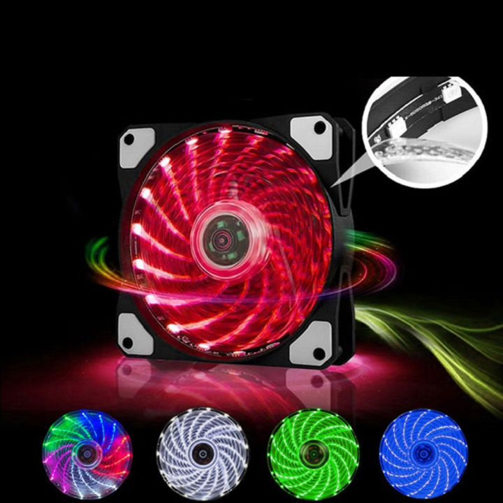 120mm 15 LED Ultra Silent Computer PC Case Cooling Fan 15 LEDs 12V With ...