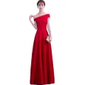 2024 New Bridal Toast Clothing Summer Noble Elegant Slant Shoulder Red, Long Slim Fit Wedding Dress Women. 
