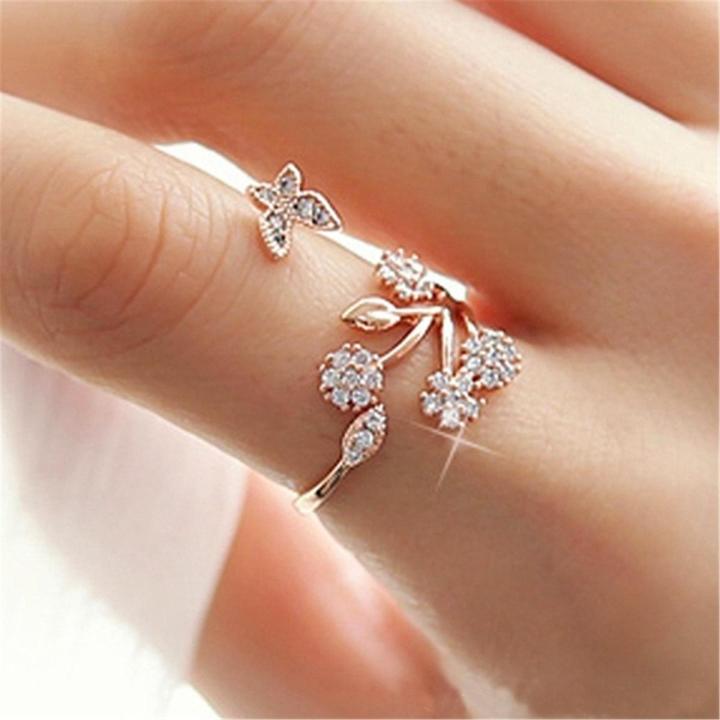 【IKE】Korean Butterfly Opening Ring for Ladies  Flower Finger Ring 3 Colors AAA Austria Wedding Jewelry