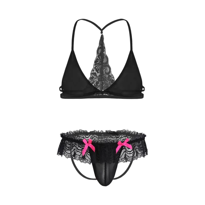 Beautiful%20Night%20Sissy%20Nightwear%20for%20Mens%20Lingerie%20Sissy%20Crossdresser%20Set%20Unlined%20Bra%20Top%20with%20Lace%20Bowknot%20Butt%20Jockstrap%20s%20-%20Image%202