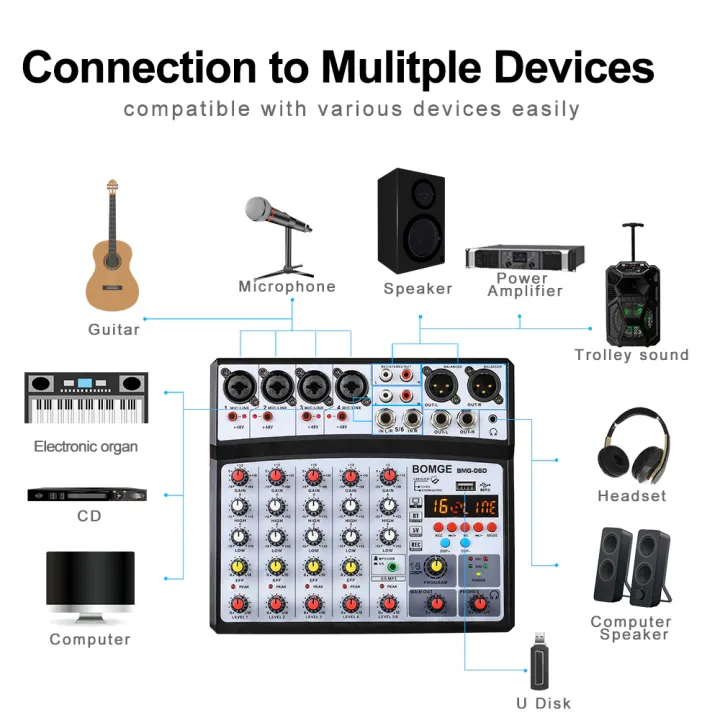 BMG-06D%206%20Channels%20Sound%20Card%20Mixer%20with%2016%20DSP%20Bluetooth%20/%20USB%20Interface%20/%20Record%20/%20MP3%20/%2048V%20Phantom%20Power%20Audio%20Mixer%20-%20Image%202