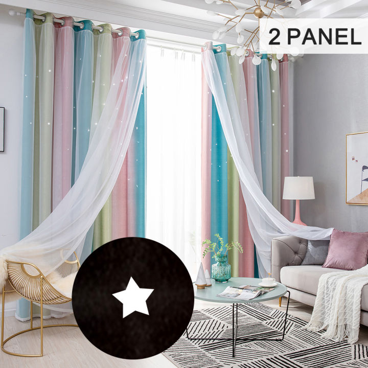 Star Curtains Stars Blackout Curtains for Kids Girls Bedroom Living Room Colorful Double Layer Star Window Curtains, 2 Panels (53Wx95L,Pink)