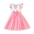 Dress For Kids 4-7 Years old Birthday Korean Style Fashion Ruffled Sleeve Pink Floral Tulle Cute Princess Formal Dresses Ootd For Baby Girl. 