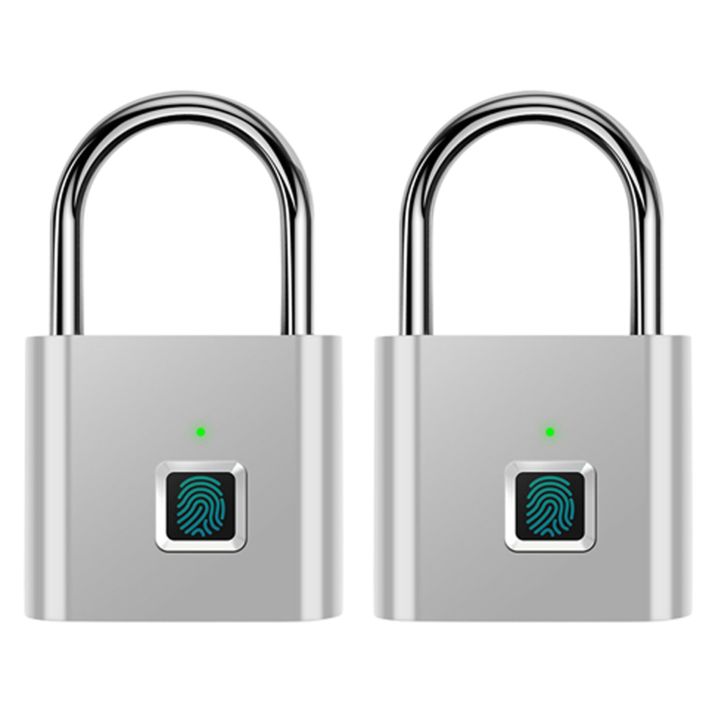 2X Fingerprint Padlock,Portable Anti-Theft USB Charging Fingerprint Lock for Lockers, Suitcases, Backpacks Etc