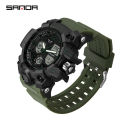 SANDA brand fashionable business sports waterproof digital quartz dual display men's watch. 