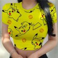 Women's T shirts summer 2023 Harajuku Y2K anime sexy Pokémon clothing kawaii clothes T shirt fashion Pikachu crop top new tops. 